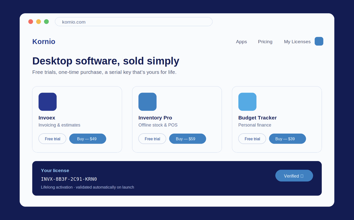 Kornio application screenshot